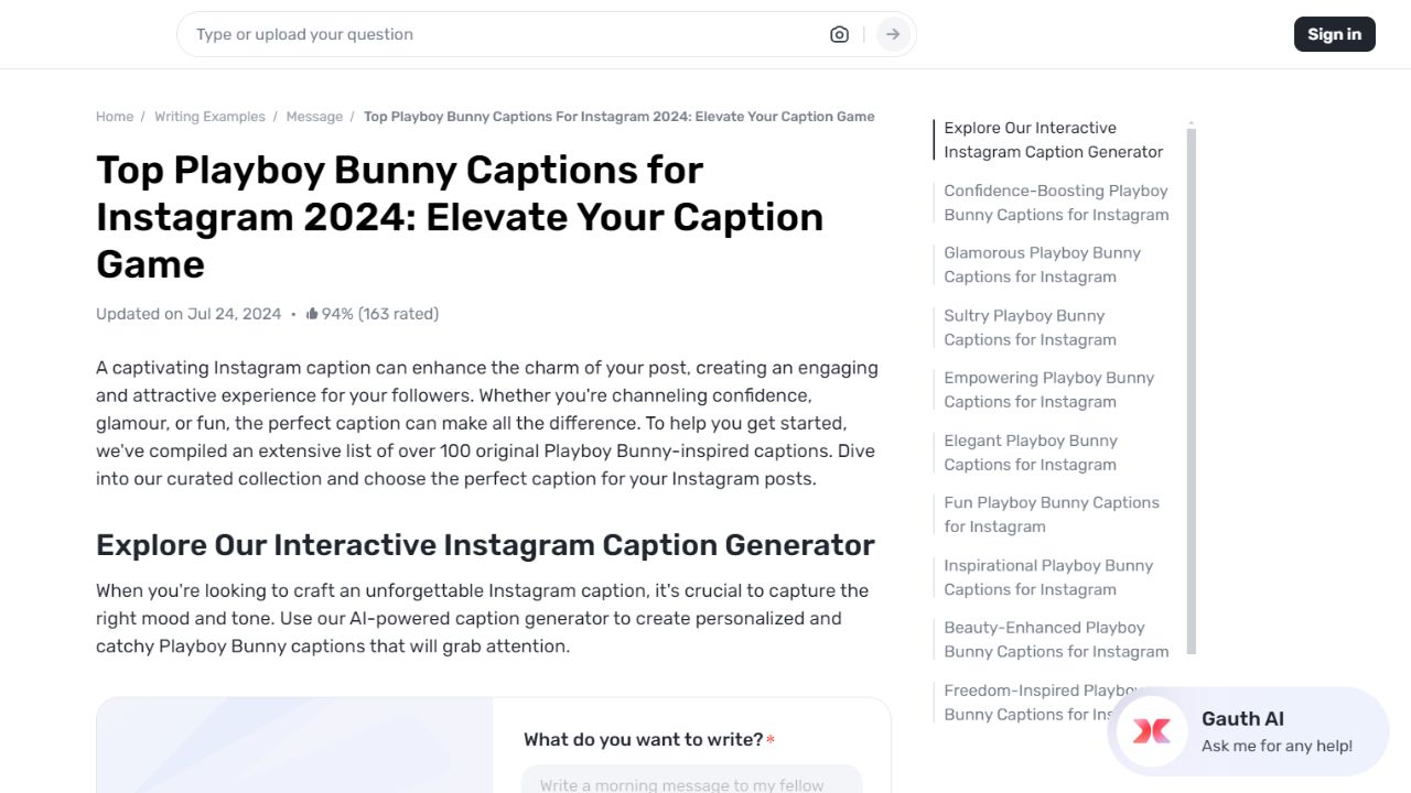 Elevate Your Instagram Presence with Gauth's Playboy Bunny Caption Generator